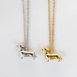 Dachshund Dog Pendant Matte 14K Gold Plated Sterling Silver Necklace