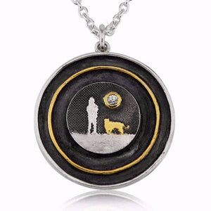 Dog Lovers Sapphire Moon Locket, Oxidised Sterling Silver