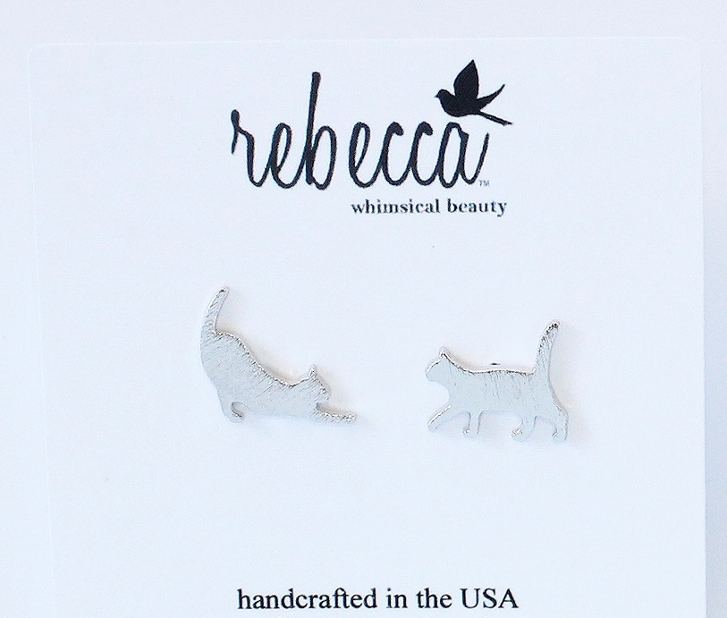 Cat Stretching Post Earrings Sterling Silver