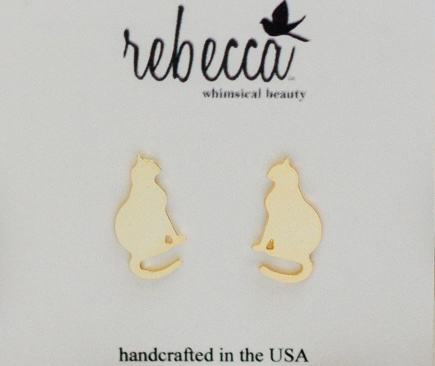 Cat Perched Post Earrings 14K Gold Plated Sterling Silver
