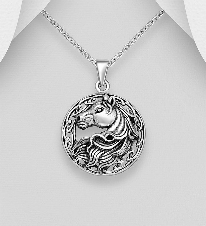 Horse Pendant Oxidized Sterling Silver