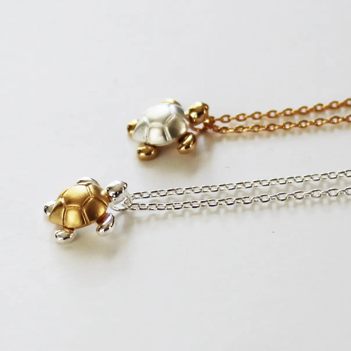 Two Tone Mixed Metal Turtle Pendant Matte Sterling Silver Necklace