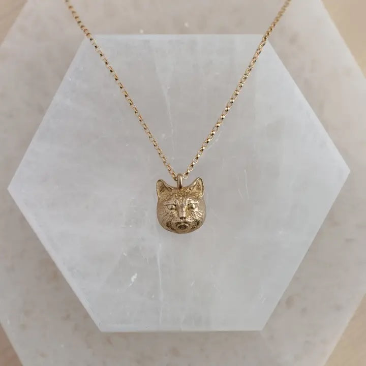 Bronze Kitty Necklace on an 18k Yellow Gold Fill 18&quot; Chain