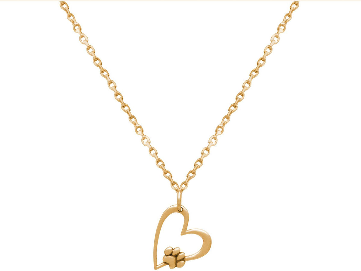 Paw on my Heart Pendant Gold Plated Sterling Silver Necklace