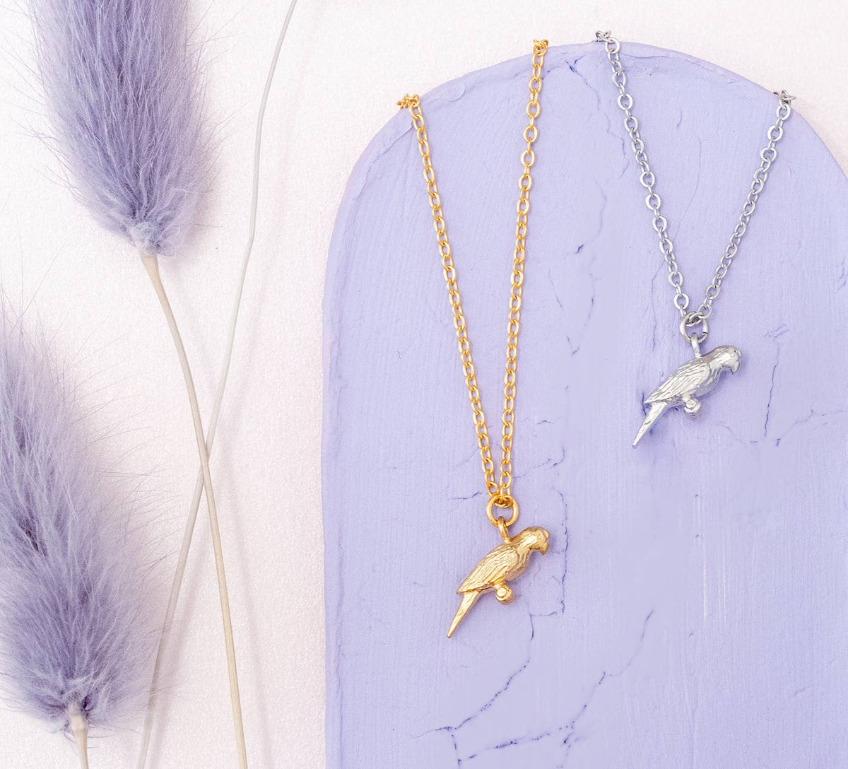 Parrot Bird Pendant Matte 14K Gold Plated Sterling Silver Necklace