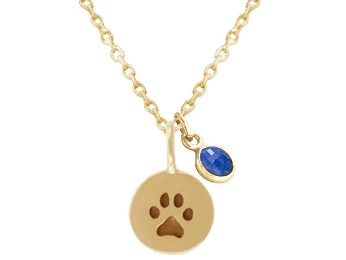 Paw Pendant with Blue Sapphire Gold Plated Sterling Silver Necklace