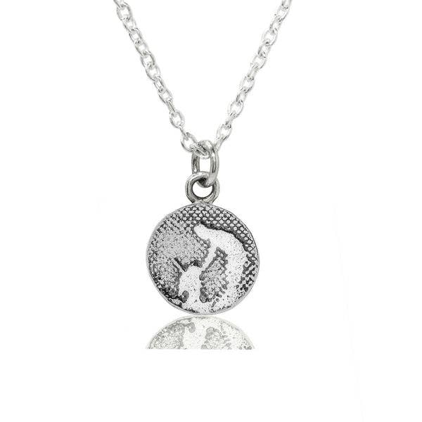 Dog Lover Petting Dog Necklace in Sterling Silver - Small Round