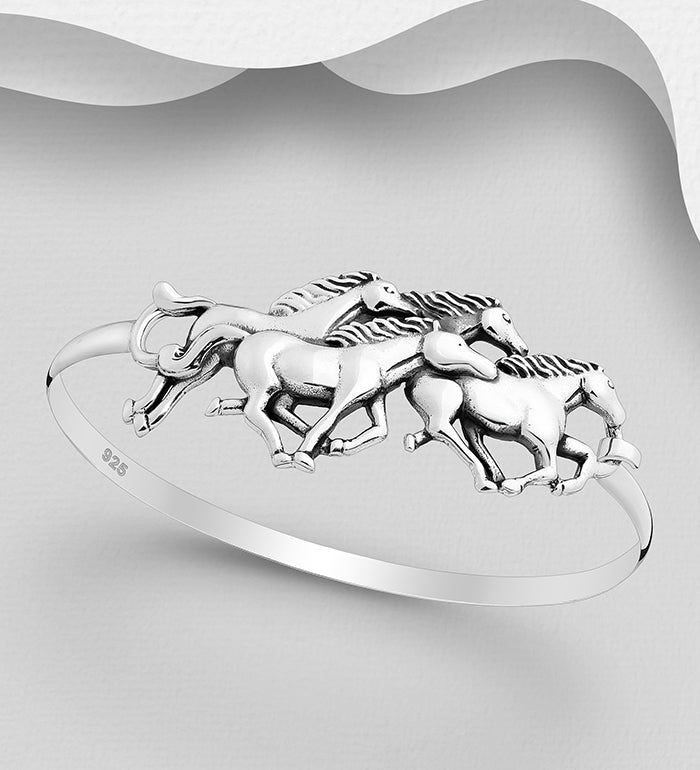 Horse Bangle Oxidized Sterling Silver