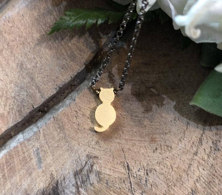 Tiny Kitty Gold Plated Bronze Necklace