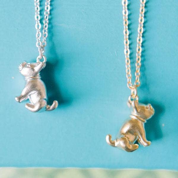 Bull Dog Pendant Matte 14K Gold Plated Sterling Silver Necklace