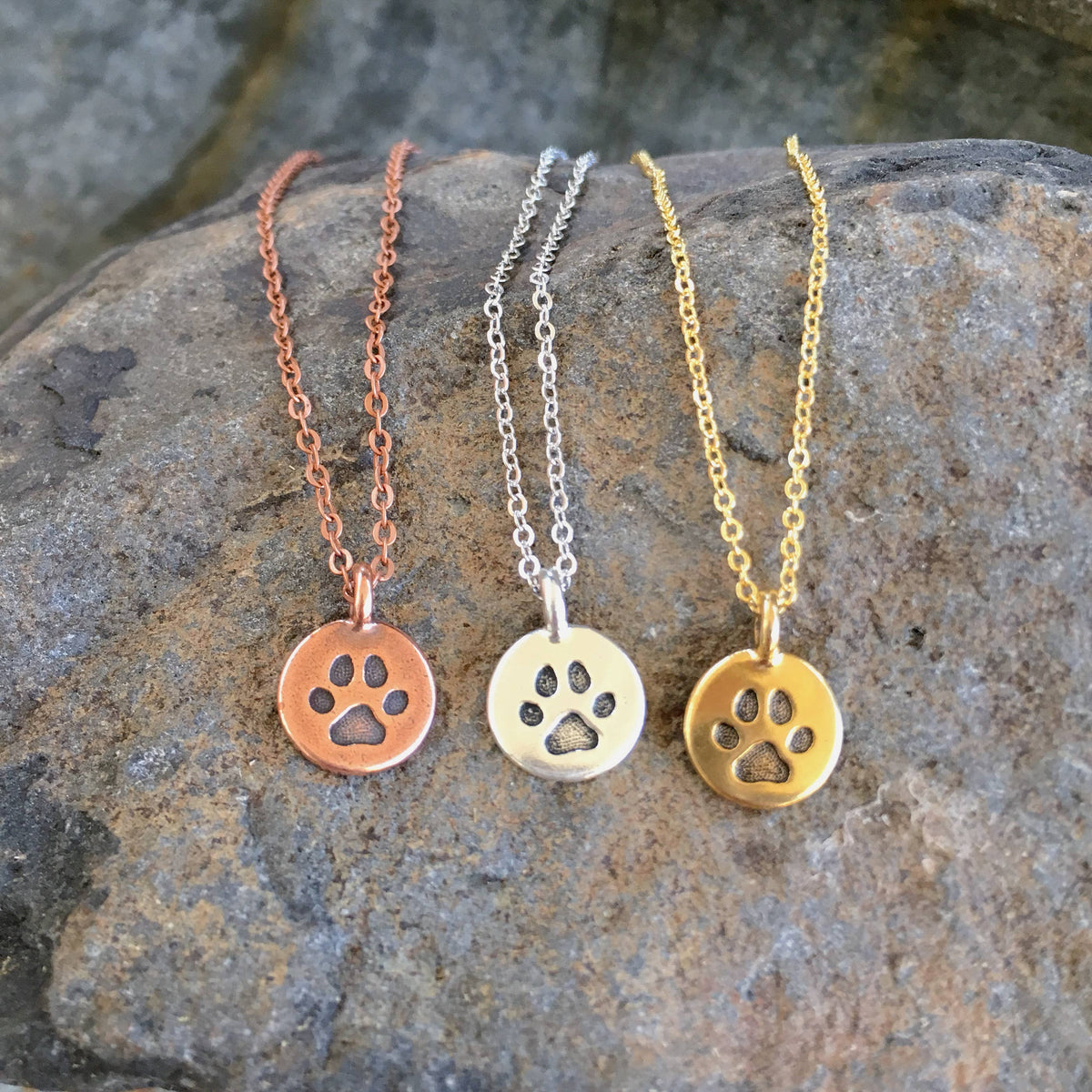 Paw Print Yellow Gold Necklace