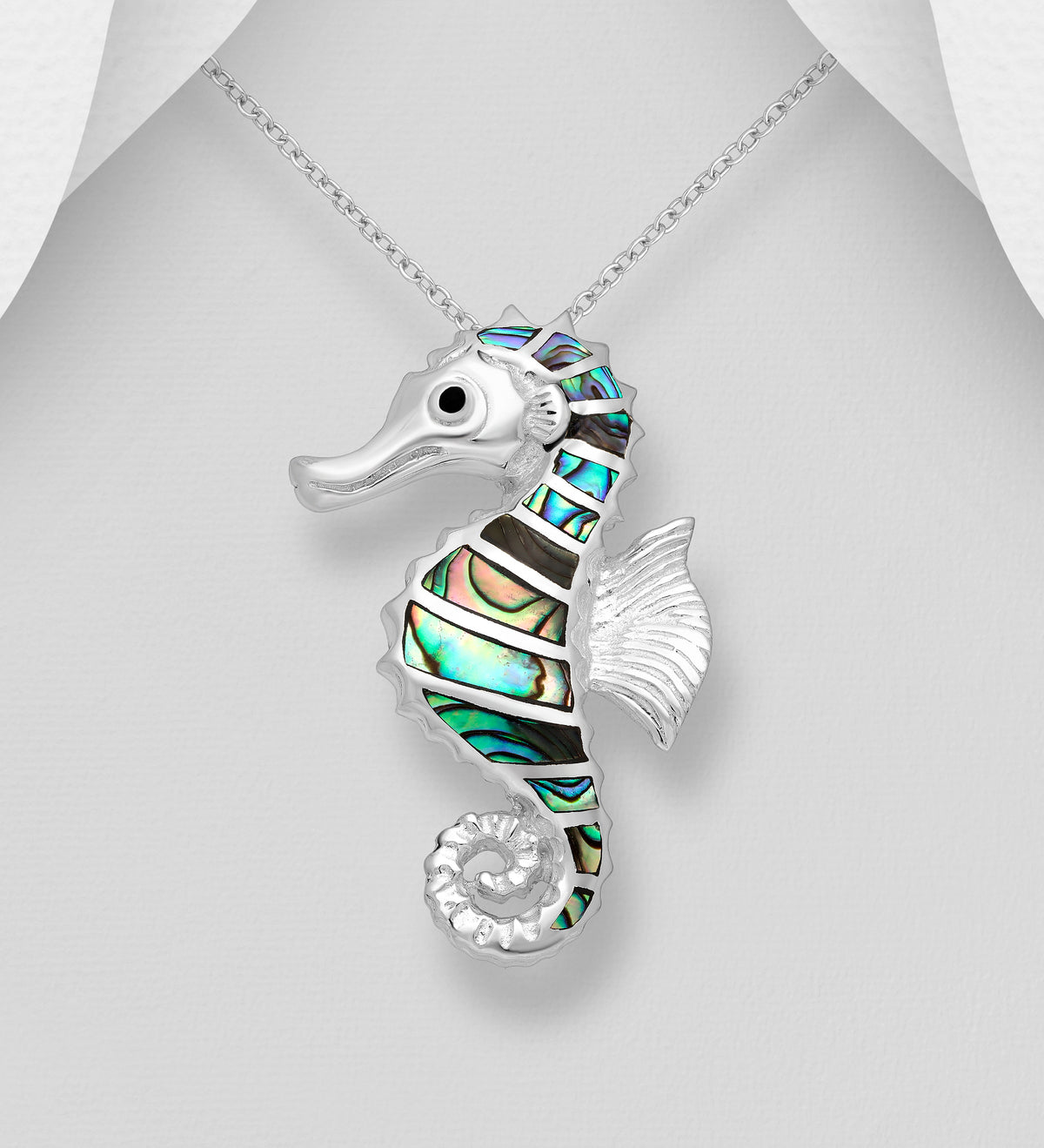 Seahorse Pendant Sterling Silver Decorated with Shell and Colored Enamel