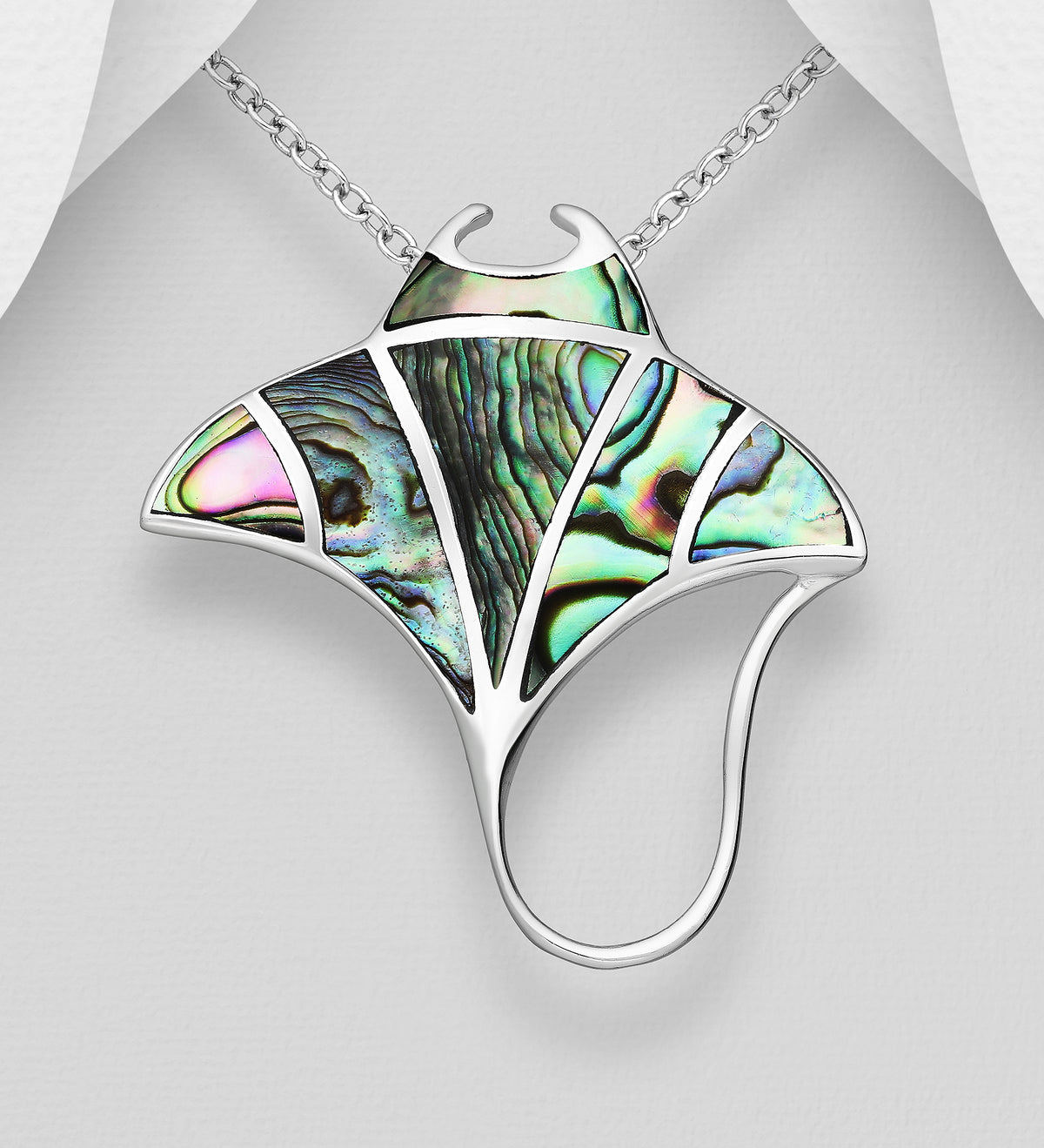 Stingray Pendant Sterling Silver Decorated with Shell