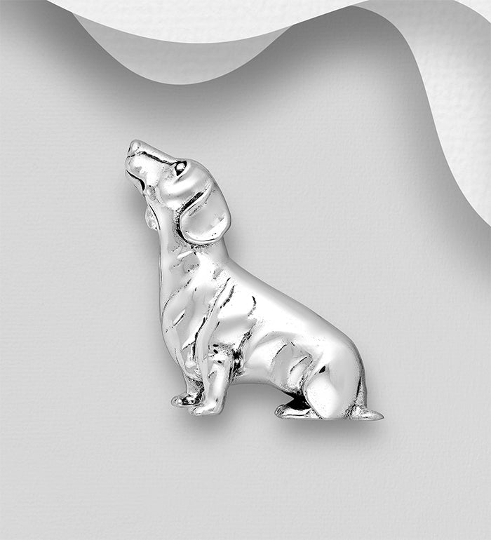 Dog Brooch Oxidized Sterling Silver