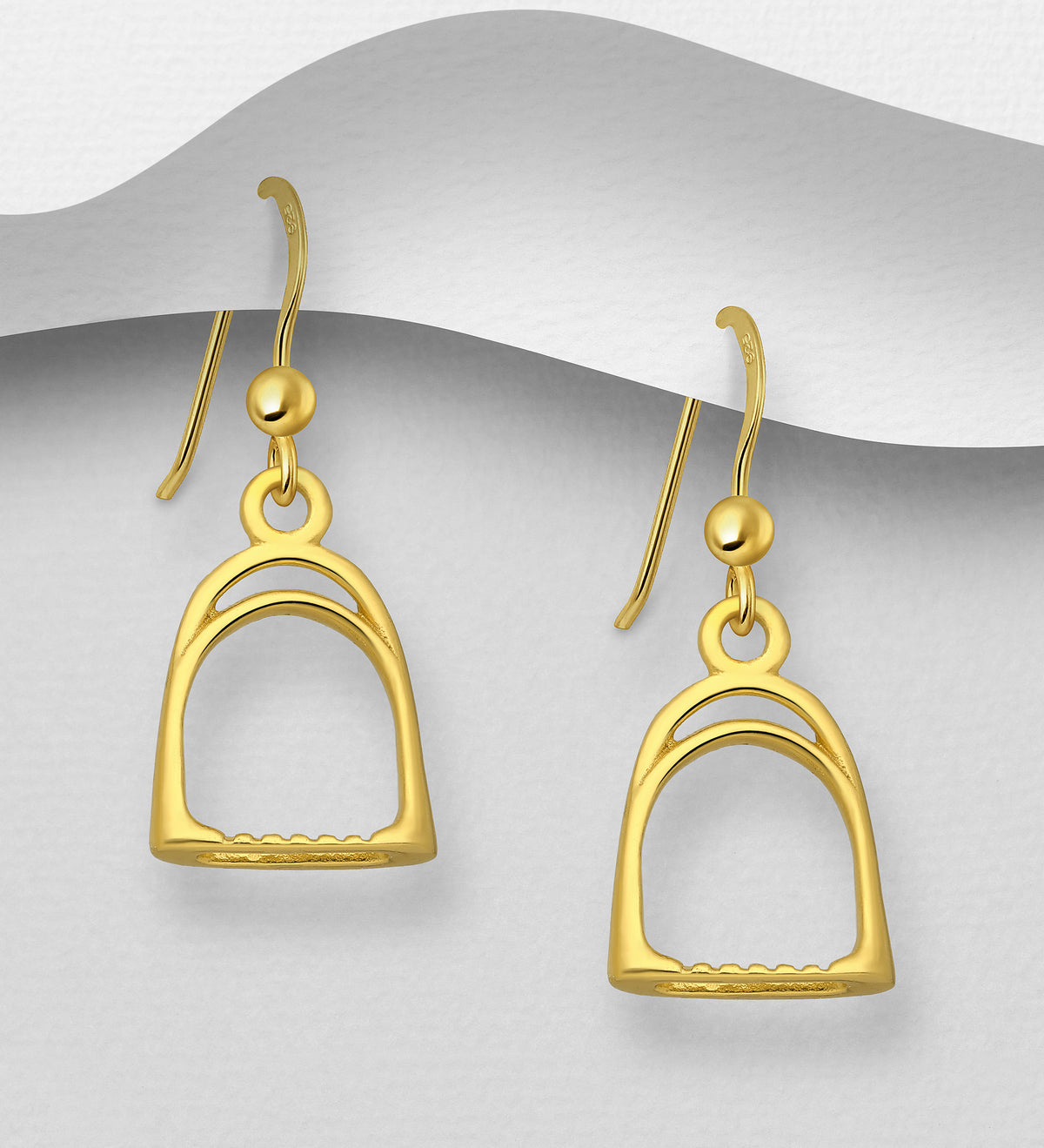Stirrup Hook Earrings Sterling Silver, Plated with 1 Micron 18K Yellow Gold