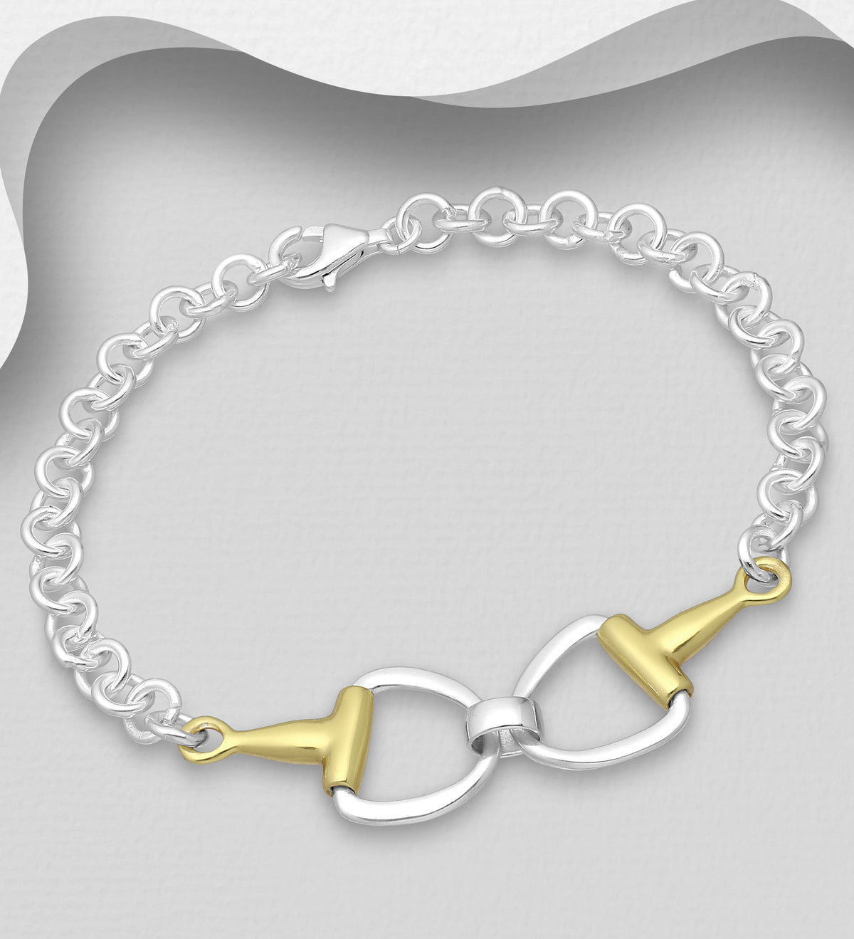 Horse Snaffle Bracelet Sterling Silver, Plated with 1 Micron 14K Yellow Gold