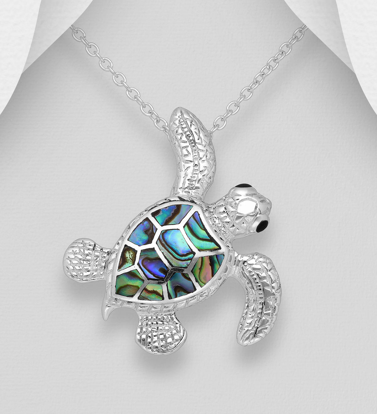 Turtle Pendant Sterling Silver Decorated with Shell