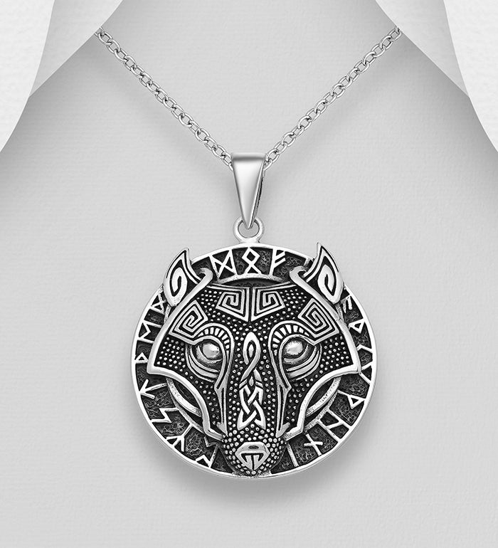 Celtic, Viking and Wolf Pendant Oxidized Sterling Silver