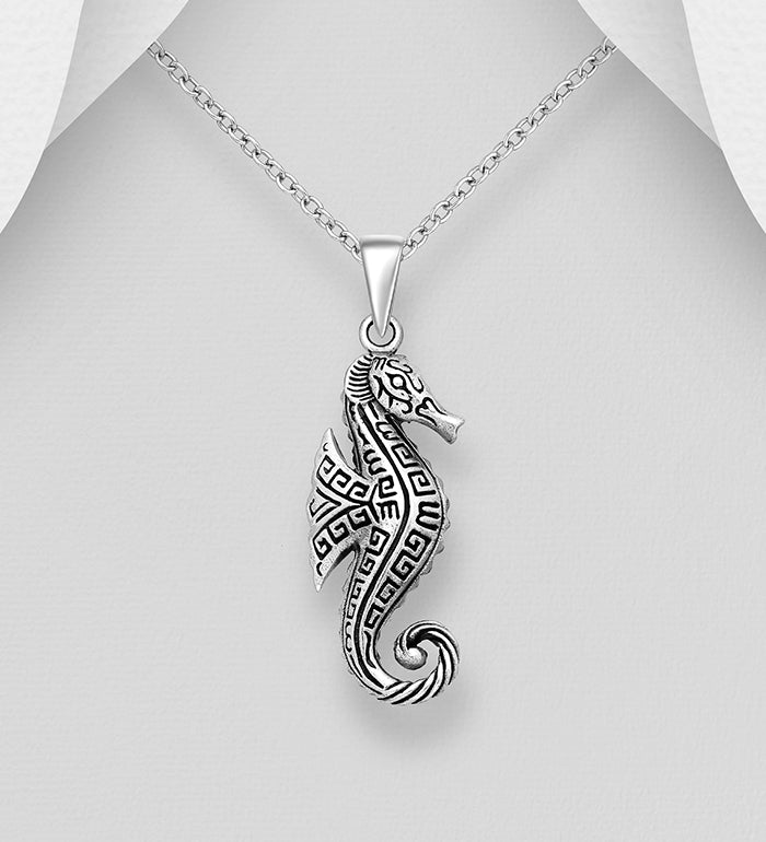 Seahorse Pendant Oxidized Sterling Silver