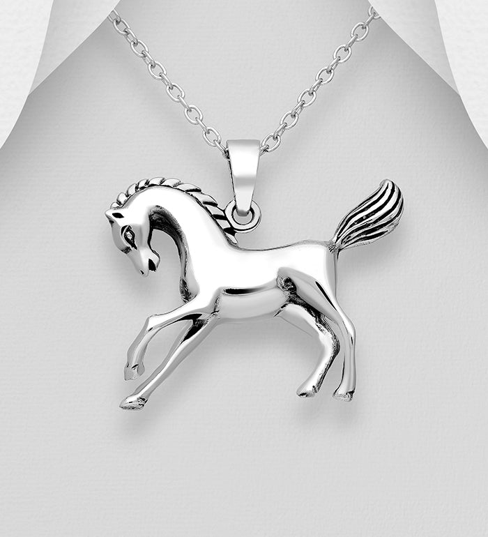 Horse Pendant Oxidized Sterling Silver