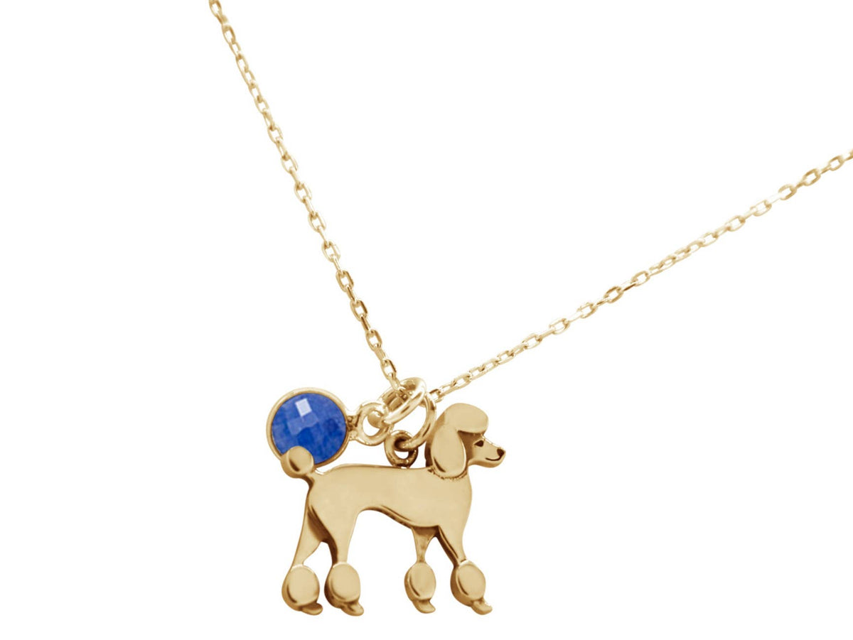 Poodle Pendant with Blue Sapphire Gold Plated Sterling Silver Necklace