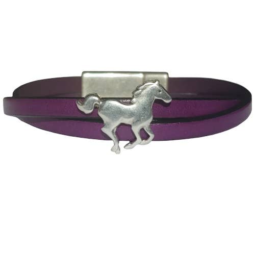 Horse Western Spirit Leather Bracelet - Purple
