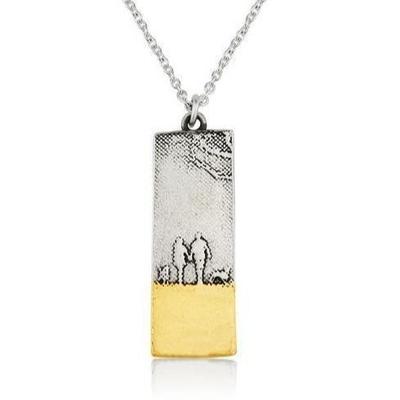 Couple and Two Dogs Beach Memories Necklace in Sterling Silver and Gold
