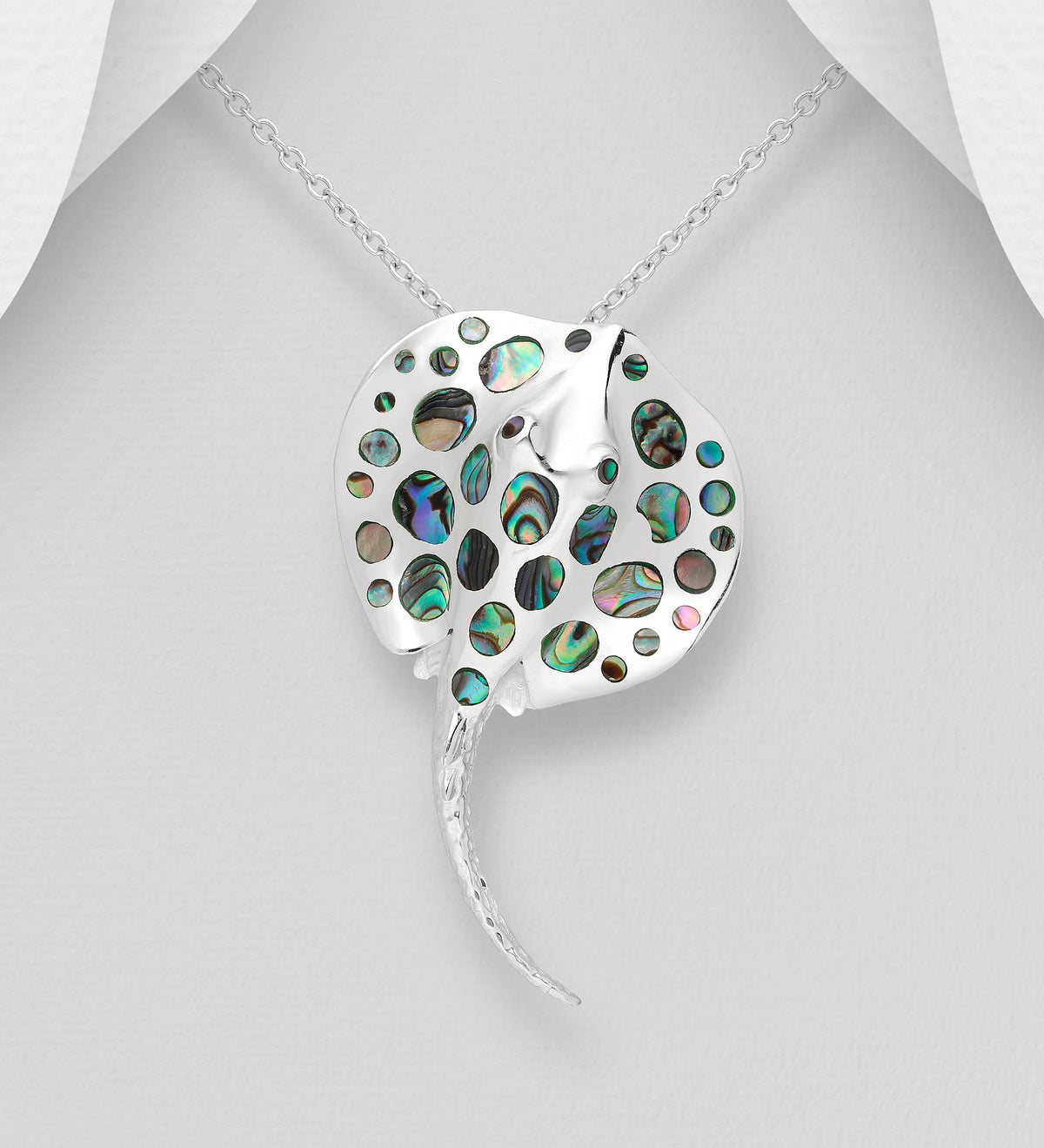 Spotted Stingray Pendant Sterling Silver Decorated with Shell