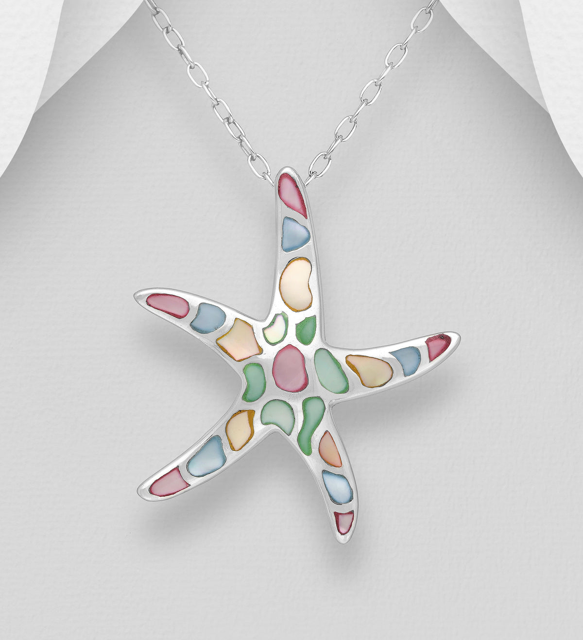 Starfish Pendant Sterling Silver Decorated with Shell or with Resin and Shell - Multi Colors