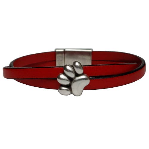 Paw Leather Bracelet - Red