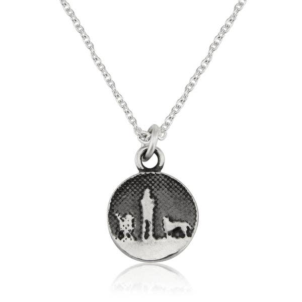 Two Dogs under Night&#39;s Sky Necklace in Sterling Silver - Small Round