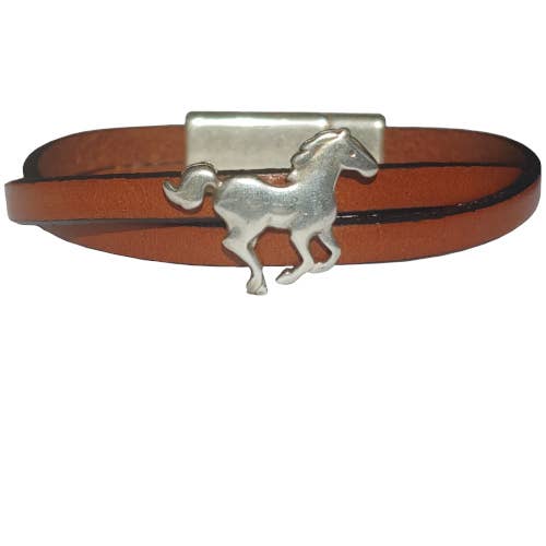 Horse Western Spirit Leather Bracelet - Brown