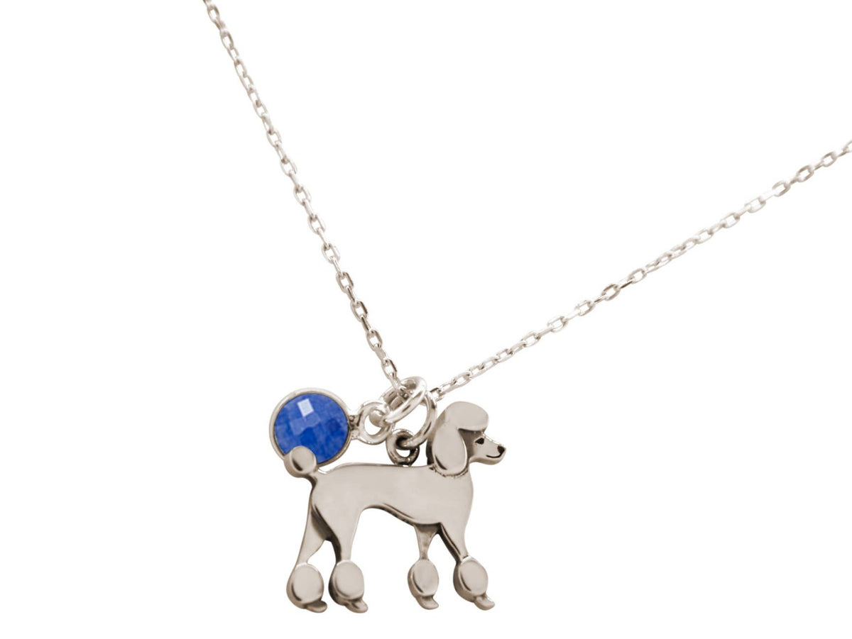 Poodle Pendant with Blue Sapphire Sterling Silver Necklace