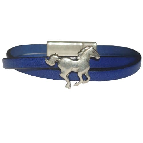 Horse Western Spirit Leather Bracelet -Blue