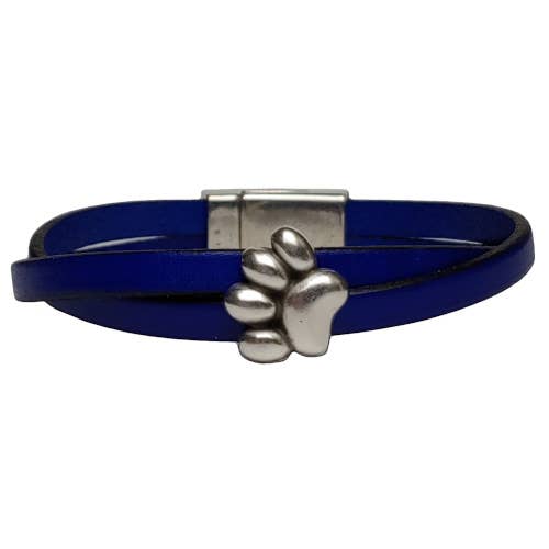 Paw Leather Bracelet - Blue