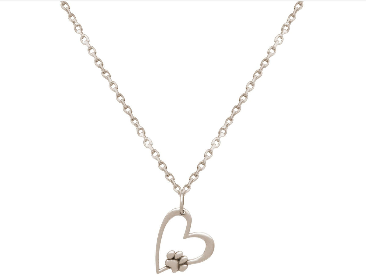Paw on my Heart Pendant Sterling Silver Necklace