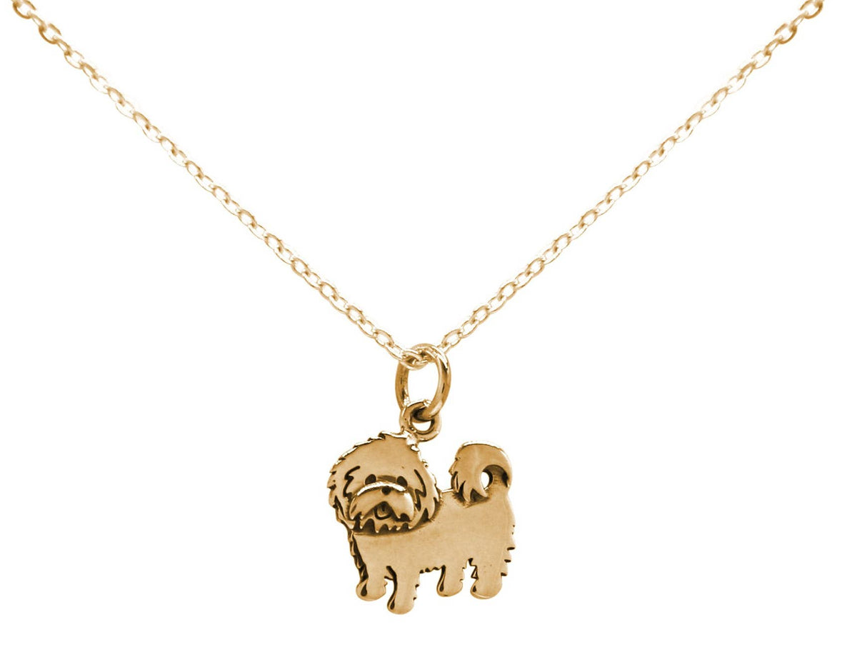 Maltese Shih Tzu Pendant Gold Plated Sterling Silver Necklace