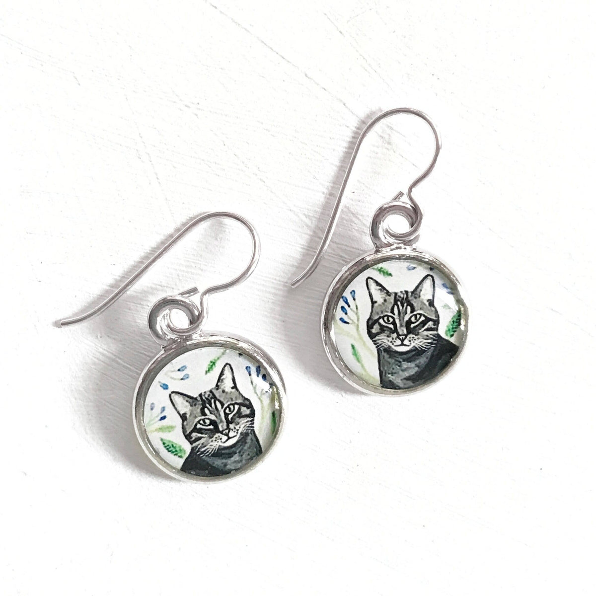 Tabby Cat Sterling Silver Earrings