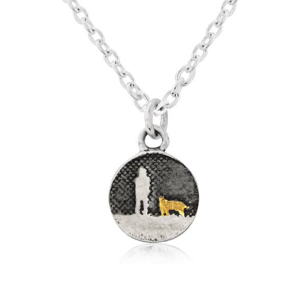 Dog Necklace under Night&#39;s Sky in Sterling Silver and Gold - Small Round