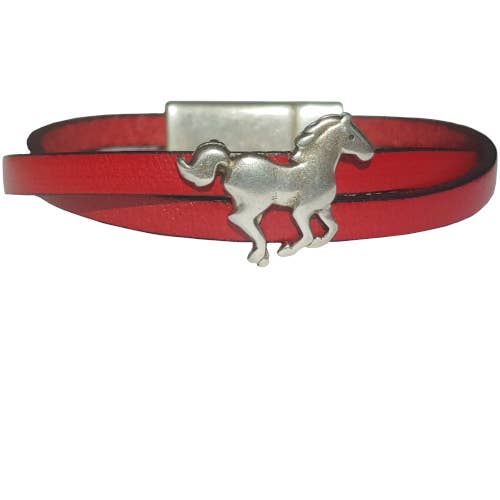 Horse Western Spirit Leather Bracelet - Red