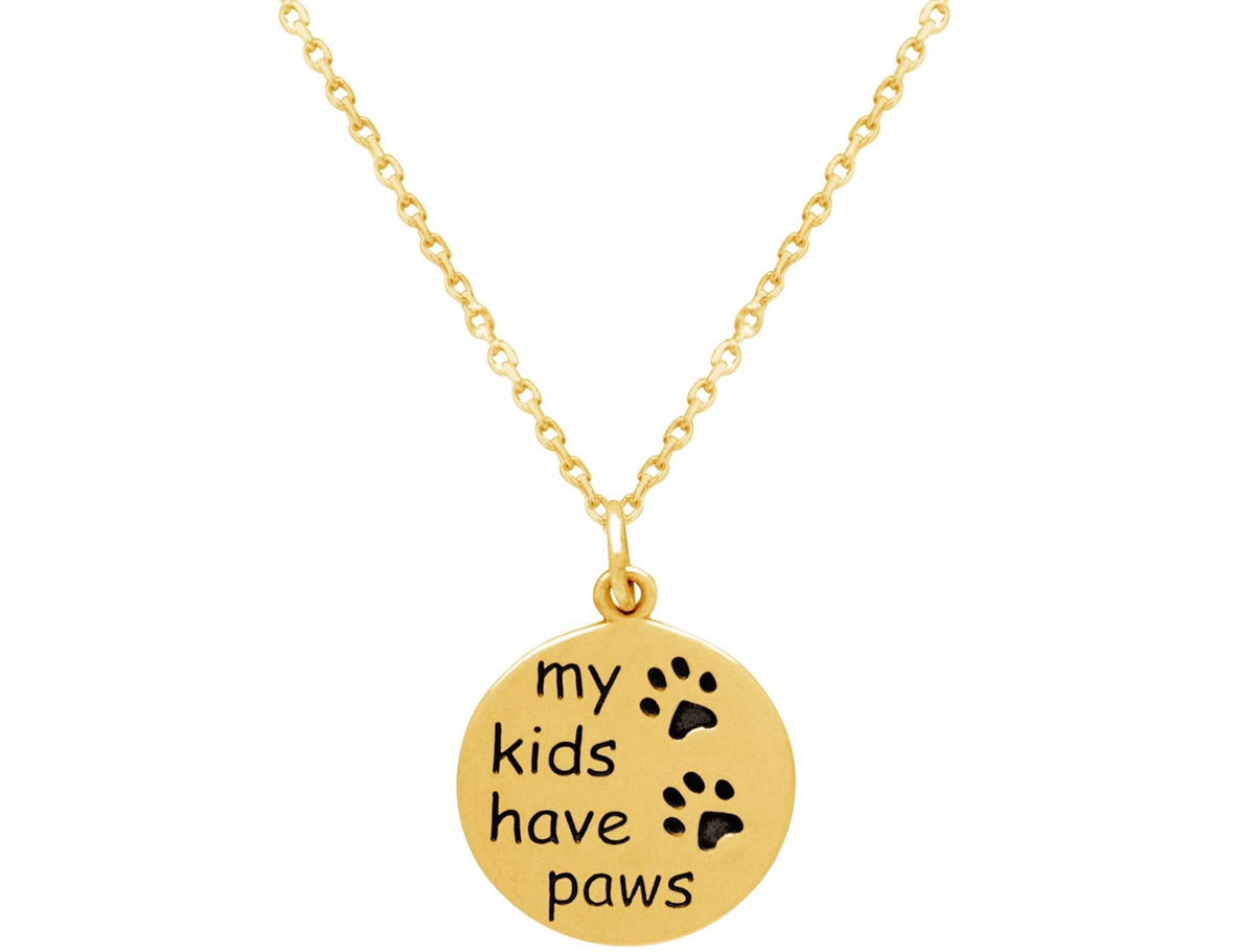 My Kids Have Paws Pendant Gold Plated Sterling Silver Necklace