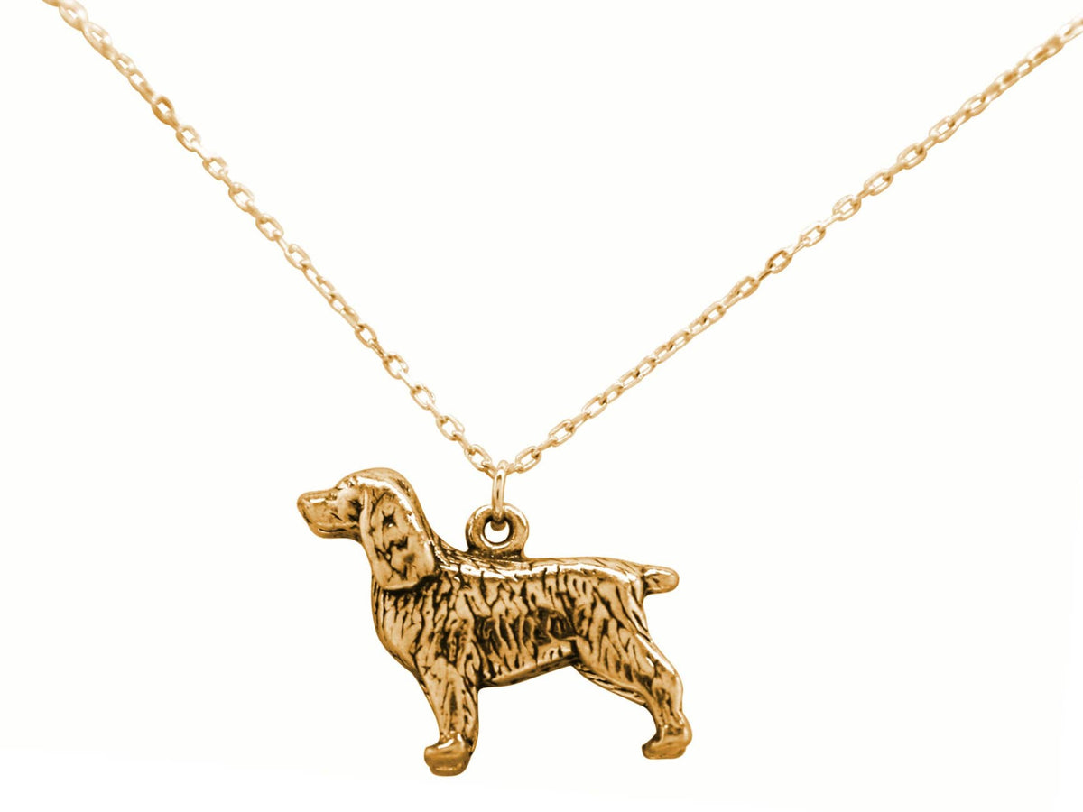 Spaniel 3-D Pendant Gold Plated Sterling Silver Necklace