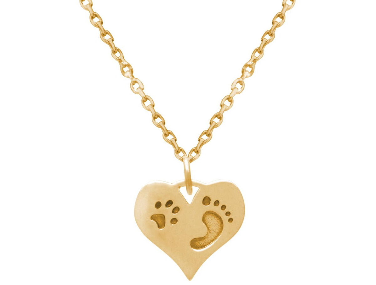 Heart Paw Print Pendant Gold Plated Sterling Silver Necklace