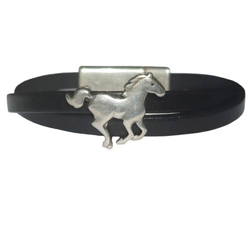 Horse Western Spirit Leather Bracelet - Black