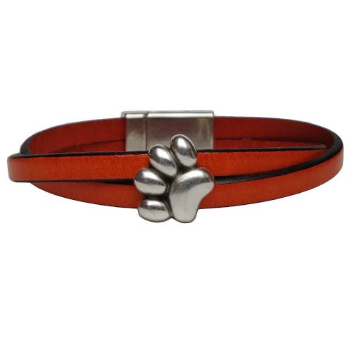 Paw Leather Bracelet - Tangerine