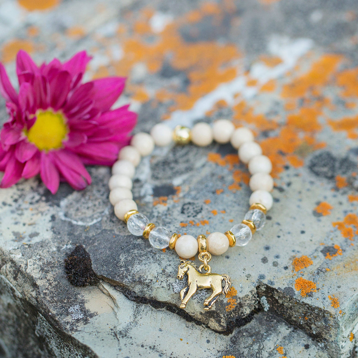 Horse Charm Bracelet with Riverstone Gemstones
