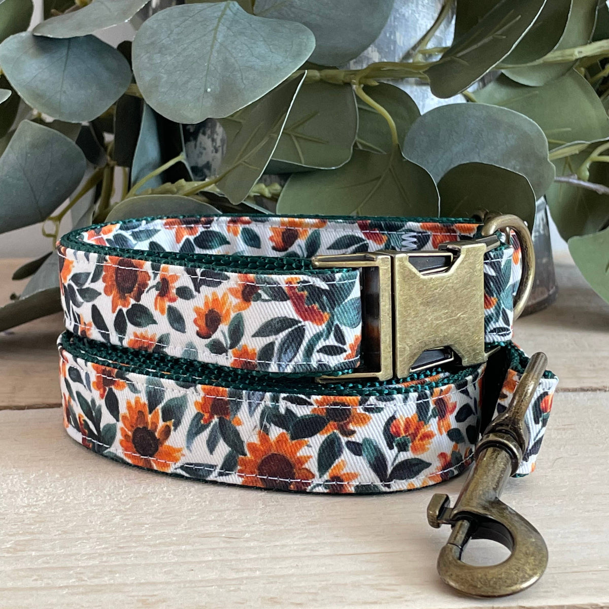 Sunflower with Antique Brass Hardware - Dog Leash 52&quot;