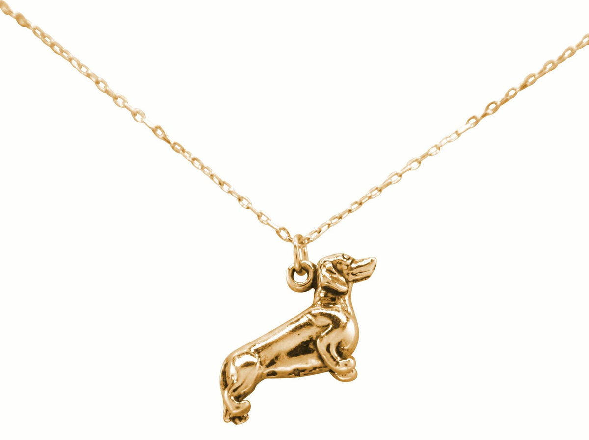 Dachshund 3-D Pendant Gold Plated Sterling Silver Necklace