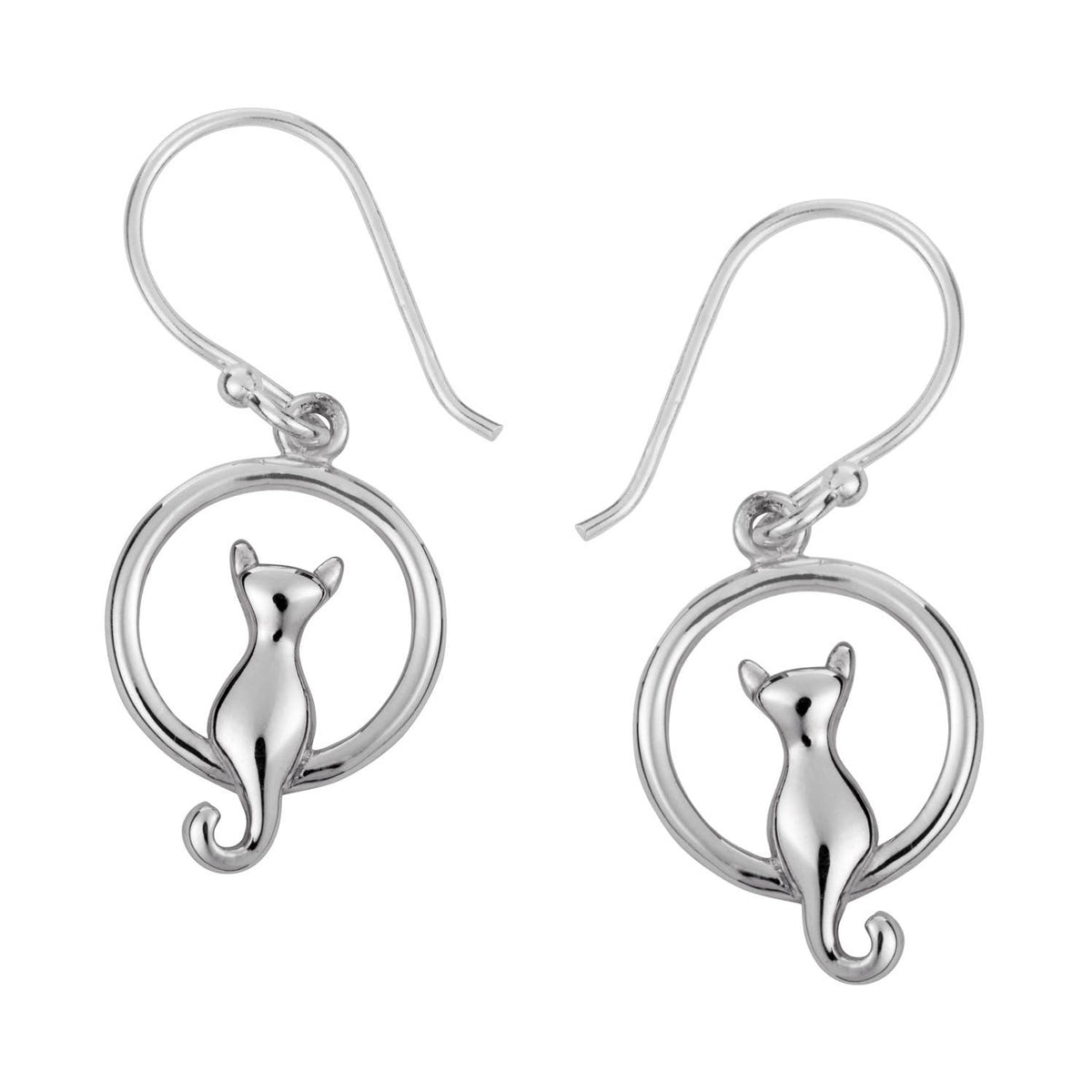 Cat on Moon Sterling Silver Earrings