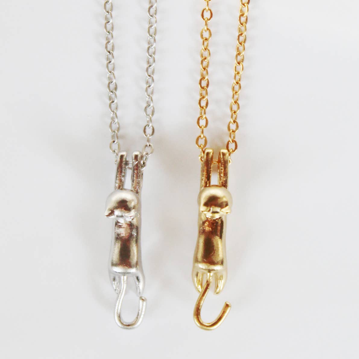 Cat Hanging Pendant Sterling Silver Necklace